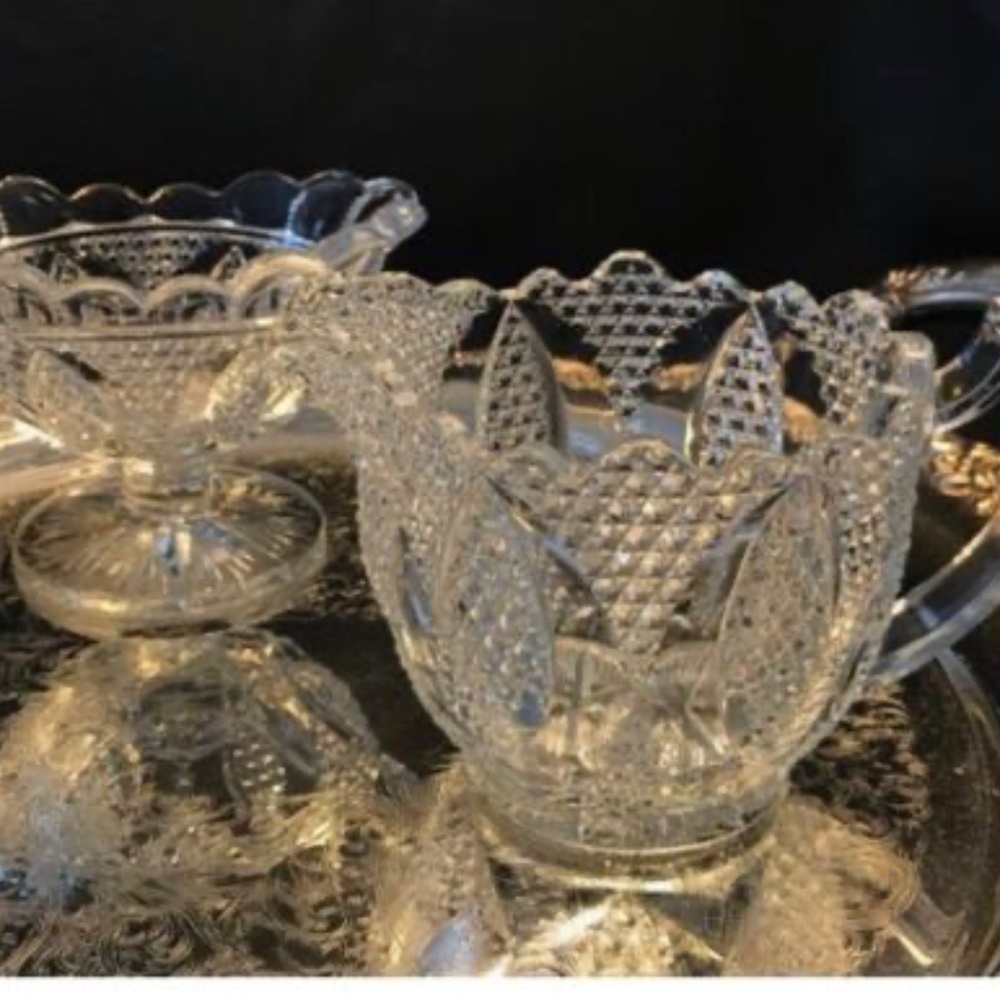 High Hob Clear Scalloped Cream & Sugar EAPG Westmoreland Glass c.1907-1927